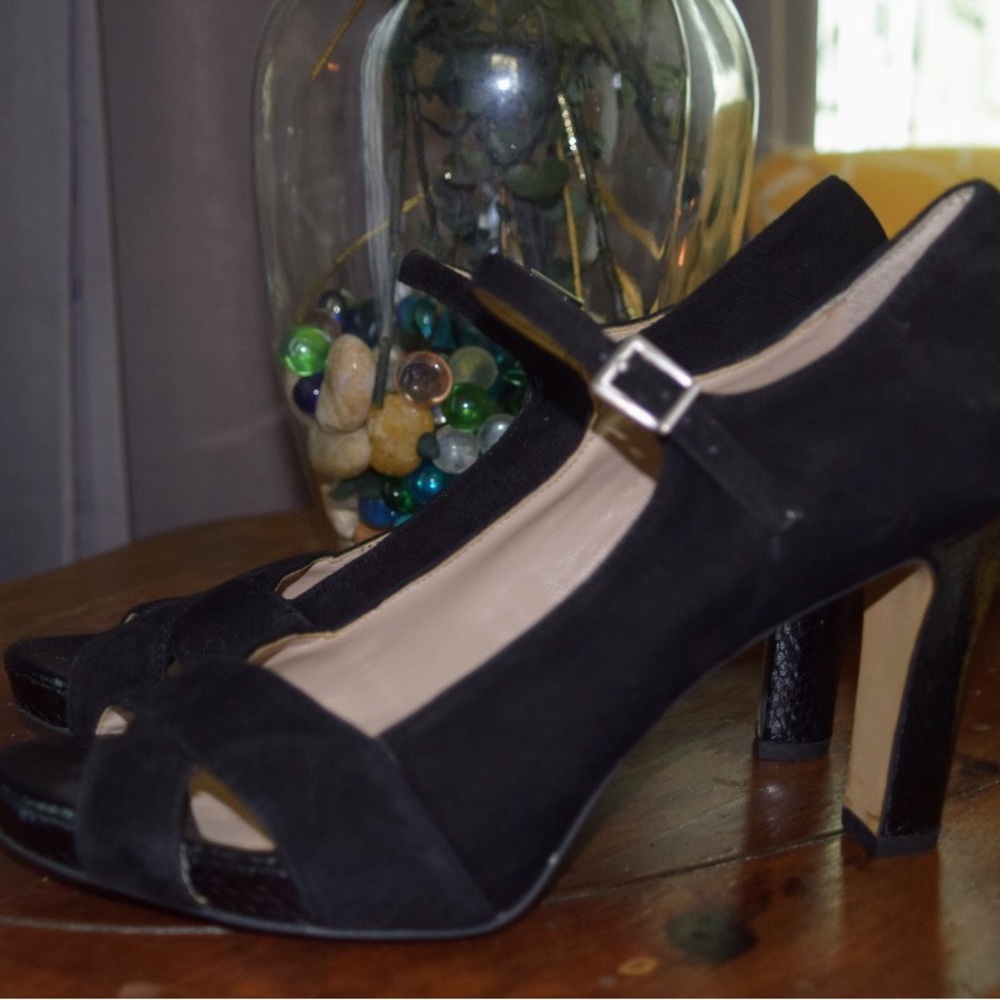 Franco Sarto Black Peep-Toe Mary Jane Heels
